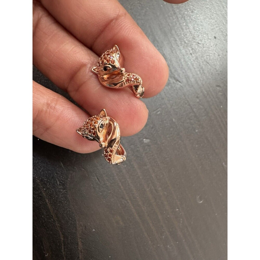 585 14K RG Hallmarked Rolled Gold Orange Zircon Fox Stud Earrings